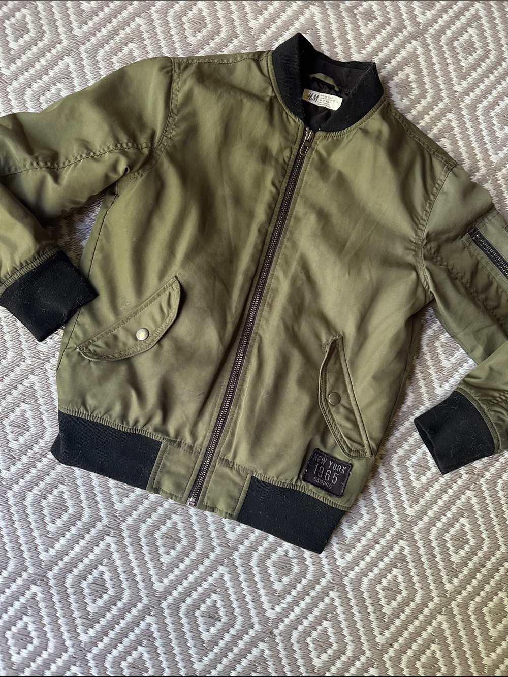 H&M Kids Olive Green Fall Kids Light Bomber Jacket with Black Trim